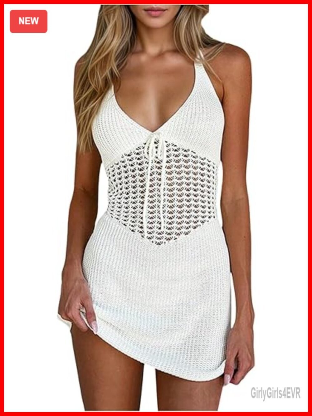 Crochet Beach Cover Up Dress Hollow Out Tie Backless Halter Swimsuit Coverup